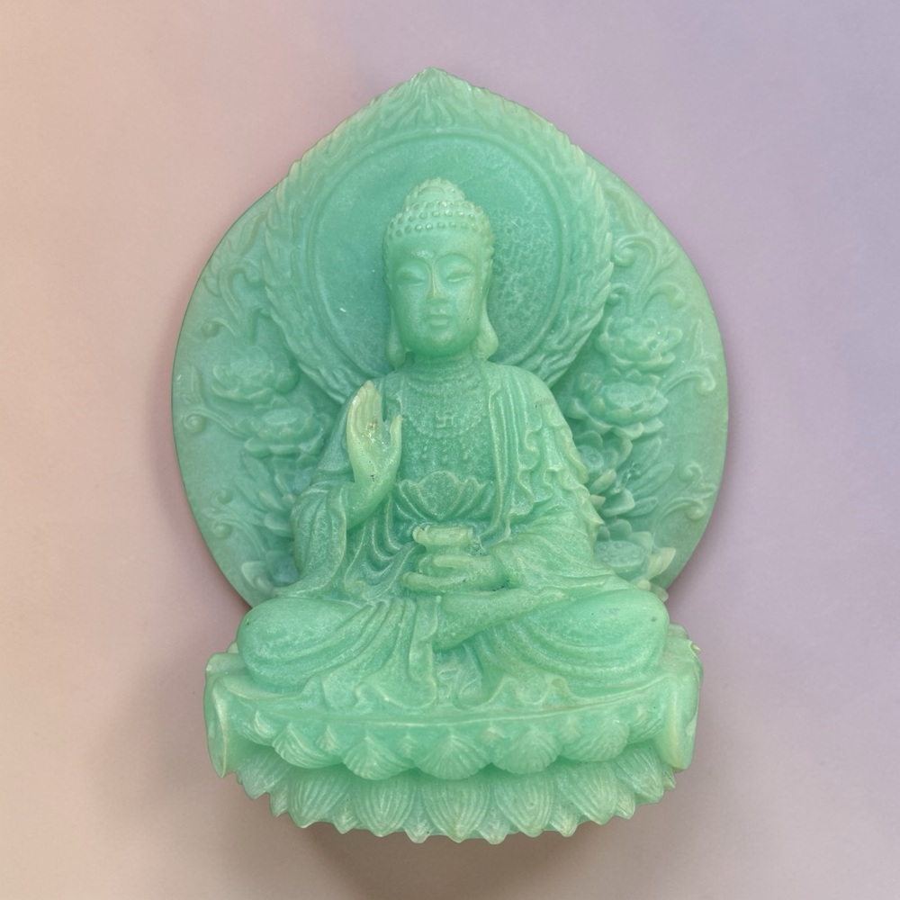 Vintage Green Crystal Glass Art Medicine Buddha Shakyamuni 5.5“ High Statue